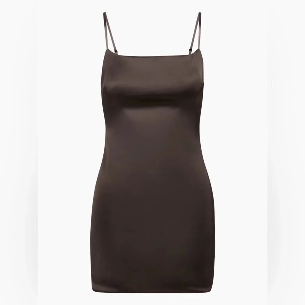 Aritzia Satin Slip Mini Dress in Dark Brown